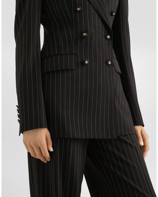 Dolce & Gabbana Black Double-Breasted Pinstripe Wool Jacket