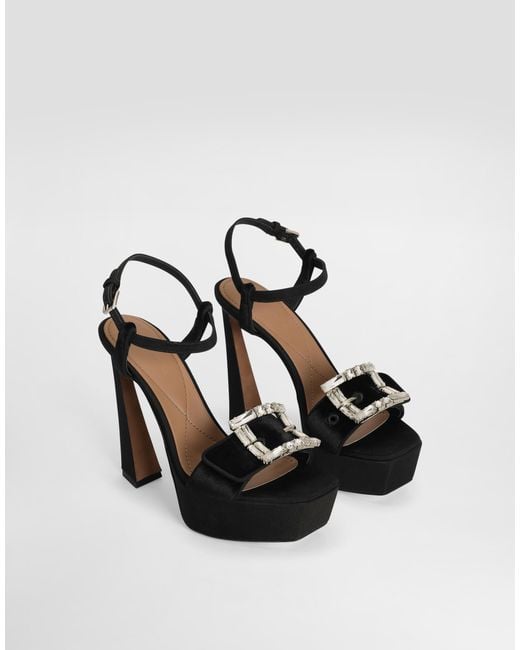 Dolce & Gabbana Black Velvet Platform Sandals With Bejeweled Buckle