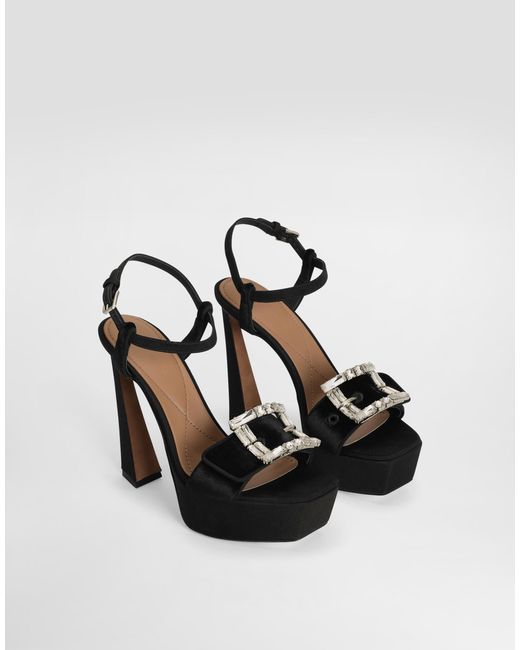 Dolce & Gabbana Black Velvet Platform Sandals With Bejeweled Buckle