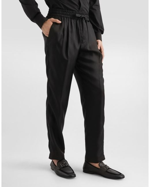 Dolce & Gabbana Black Silk Twill Jogging Trousers for men