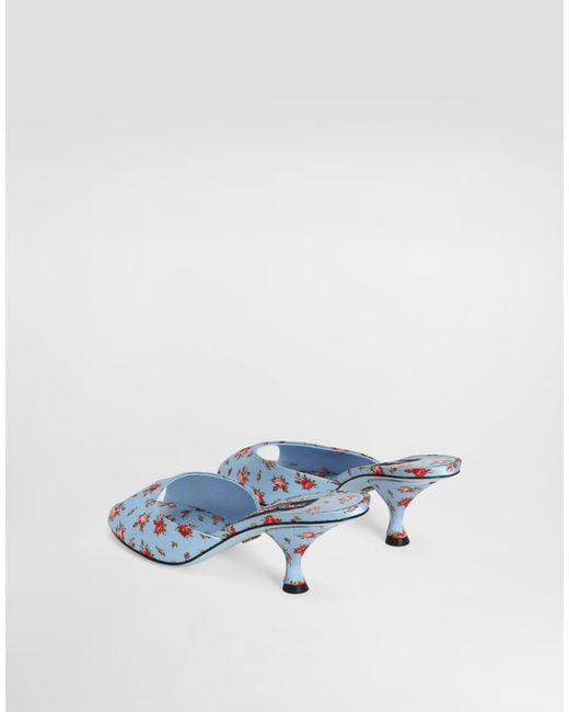 Dolce & Gabbana White Keira Satin Mules With Little Roses Print