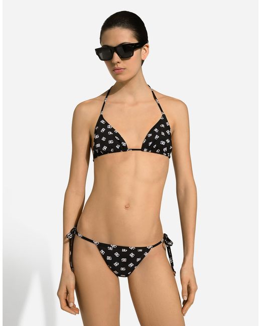Bikini De Triángulo Con Estampado Del Logotipo Dg Dolce & Gabbana de color Black