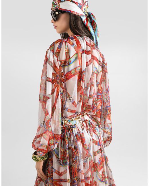 Dolce & Gabbana White Carretto-Print Chiffon Top