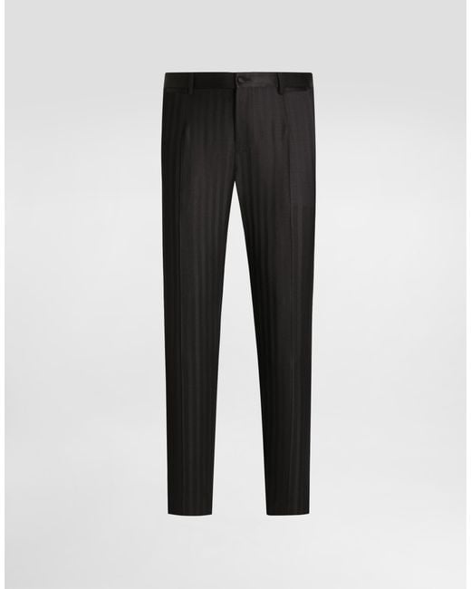 Dolce & Gabbana Black Wool Pekin Jacquard Trousers for men