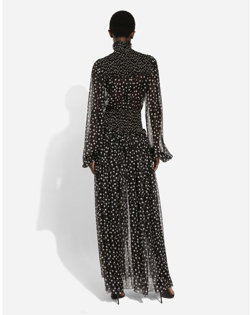 Dolce & Gabbana Black Silk Polka-Dot Maxi Dress