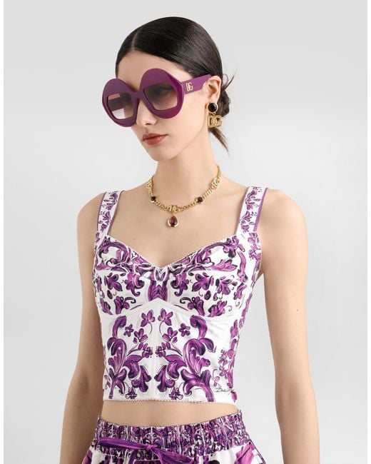 Dolce & Gabbana Pink Majolica-Print Poplin Bustier