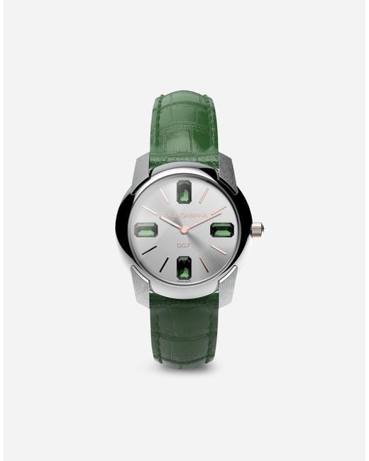 Dolce & Gabbana Green Watch With Alligator Strap