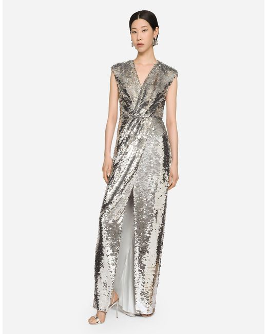 Dolce & Gabbana White Sequin-embellished Maxi Dress