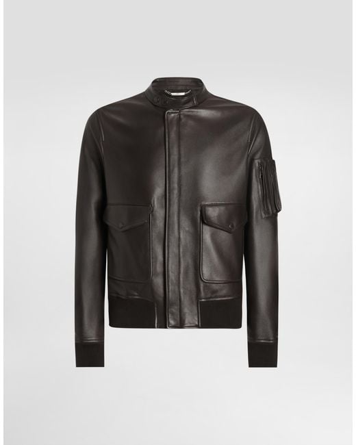 Dolce & Gabbana Black Zip-Fastening-Pocket Leather Jacket for men