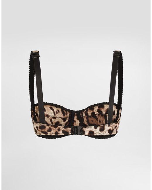 Dolce & Gabbana Brown Satin Balcony Bra With Leopard Print
