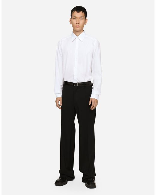Dolce & Gabbana White Striped Cotton Martini-Fit Shirt for men