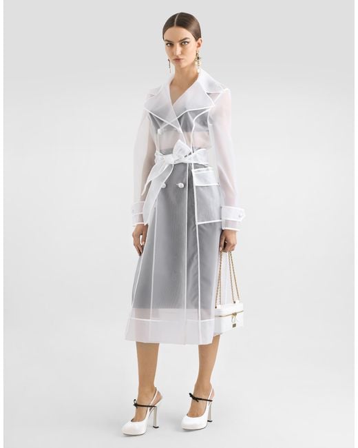Dolce & Gabbana White Trenchcoat Aus Technischem Organza