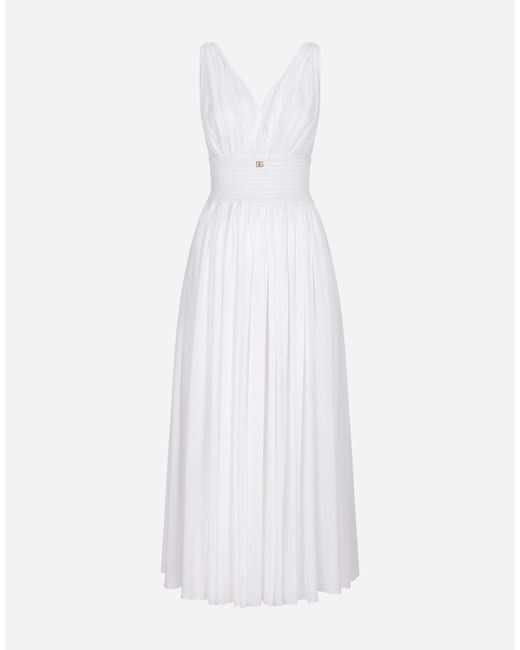 Dolce & Gabbana White V-Neck Midi Dress