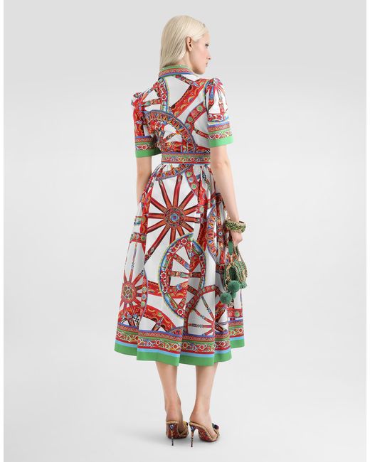 Dolce & Gabbana Red Carretto-Print Poplin Shirt Dress