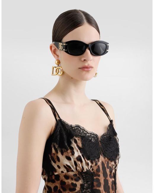 Dolce & Gabbana Black Leopard-Print Satin Top With Lace Inlay