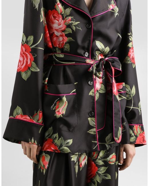 Dolce & Gabbana Black Rose Bouquet-Print Vanity Twill Shirt