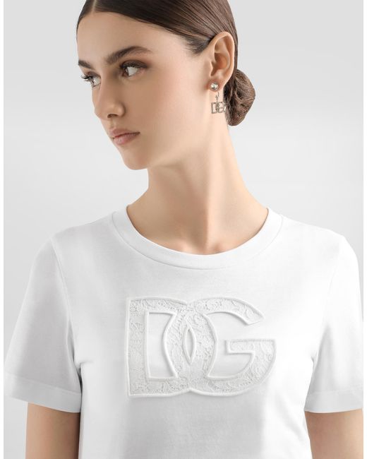 Dolce & Gabbana White Jersey T-Shirt With Dg Logo Patch