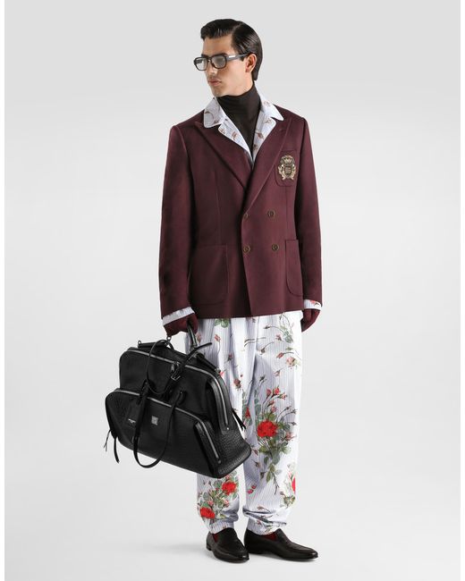 Dolce & Gabbana White Small Rose-Print Poplin Vanity Trousers for men