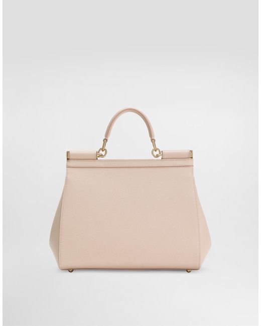Dolce & Gabbana Natural Large Sicily Calfskin Logo-Plaque Top Handle Bag
