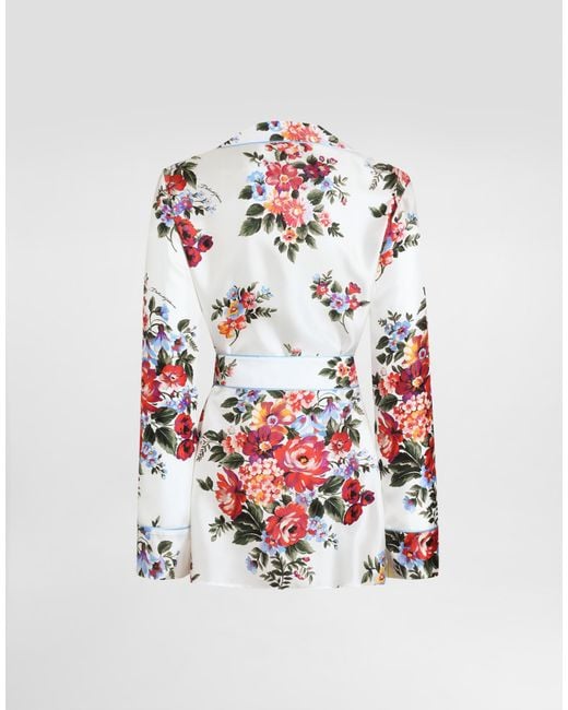 Dolce & Gabbana White Flower Bouquet-Print Twill Shirt