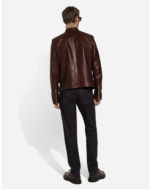 Dolce & Gabbana Brown Leather Biker Jacket for men