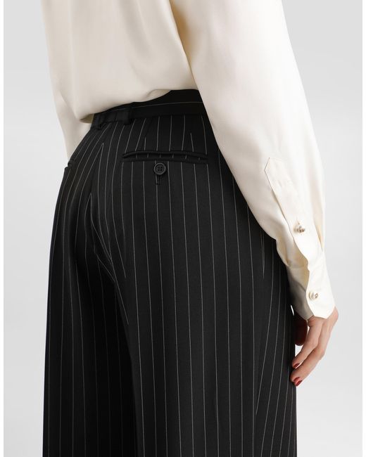 Dolce & Gabbana Black Pinstripe Wool Trousers