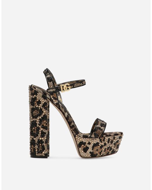 Dolce & Gabbana White Satin Platform Sandals With Fusible Rhinestones