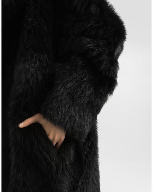 Dolce & Gabbana Black Single-Breasted Shearling Coat