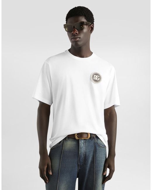 Cotton T-Shirt With Patch Dolce & Gabbana pour homme en coloris White