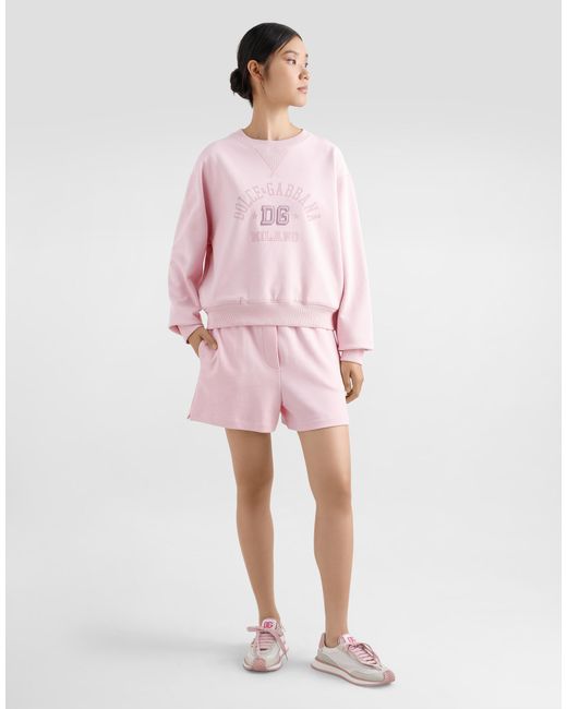 Dolce & Gabbana Pink Jersey Sweatshirt With Raised Dg Embroidery