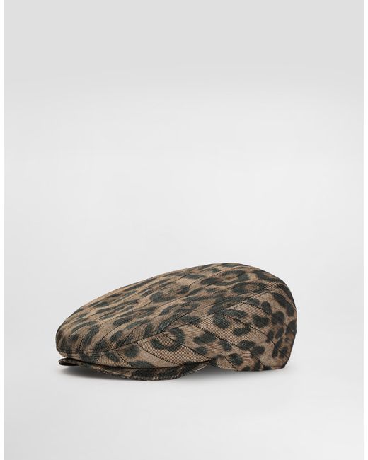 Dolce & Gabbana Gray Leopard- Jacquard Flat Cap for men