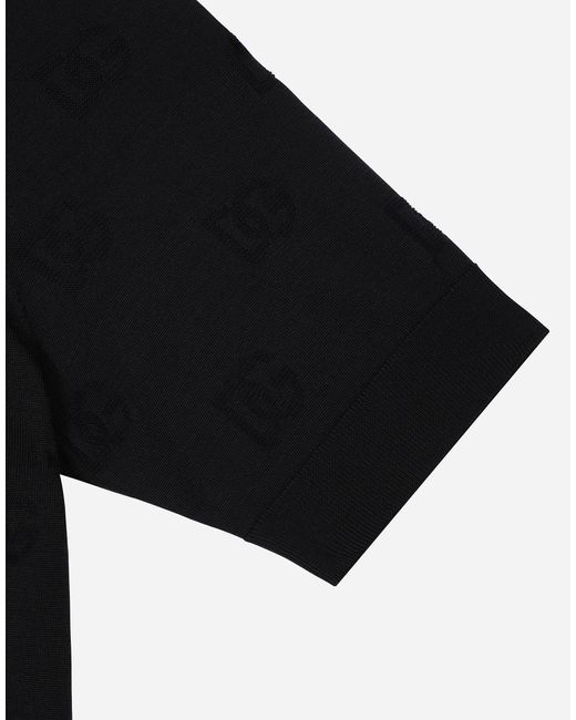 Dolce & Gabbana Black Silk Polo-Shirt With All-Over Dg Logo Embroidery for men