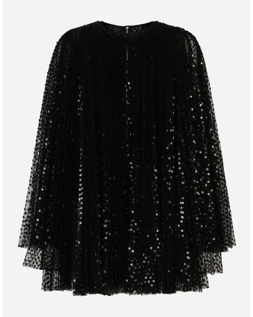 Dolce & Gabbana ショートプリーツドレス スパンコールワイドスリーブ Black