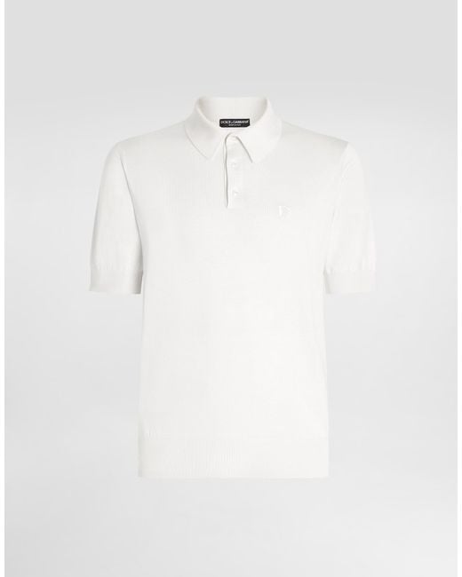 Dolce & Gabbana White Silk Polo-Shirt With Logo Embroidery for men