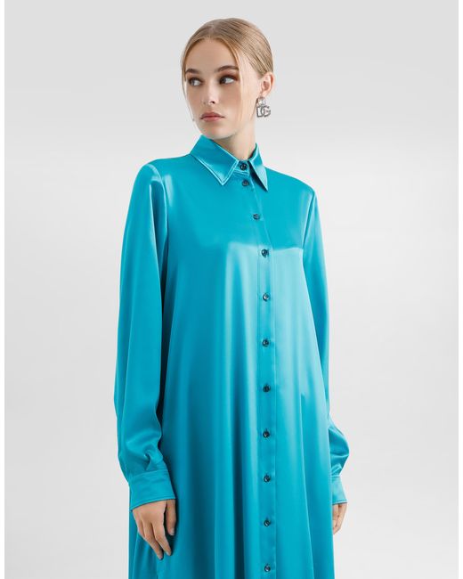Dolce & Gabbana Blue Long Silk Satin Caftan