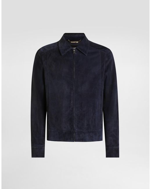 Dolce & Gabbana Blue Leather Zipped Jacket for men