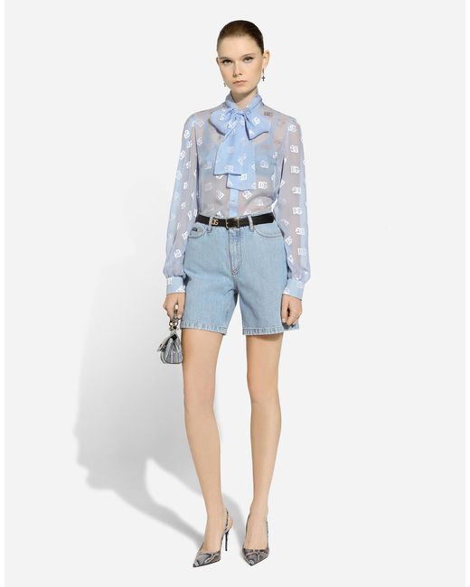 Dolce & Gabbana Dgロゴ デヴォレシルク シャツ Blue
