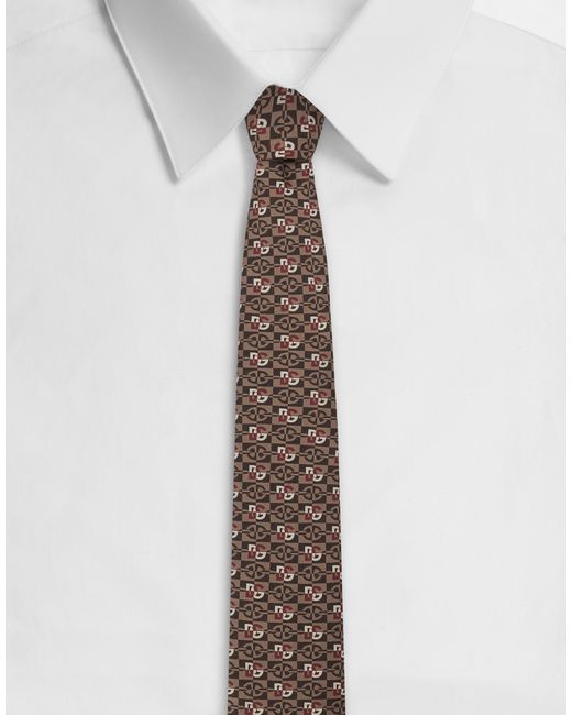 Dolce & Gabbana White Silk Jacquard Tie With Micro-Designs And Dg Logo for men