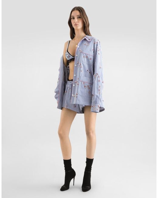 Dolce & Gabbana Blue Poplin Shirt With Crystal Flower Embroidery