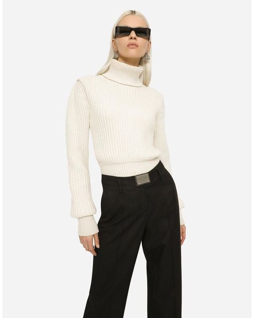 Dolce & Gabbana Black Ausgestellte Hose Aus Flanell Mit Logoplakette