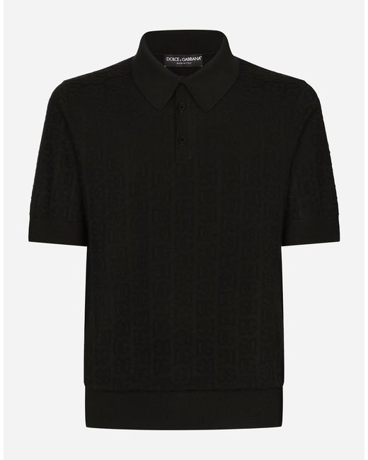 Polo En Jacquard De Seda Con Logotipo Dg Dolce & Gabbana de hombre de color Black