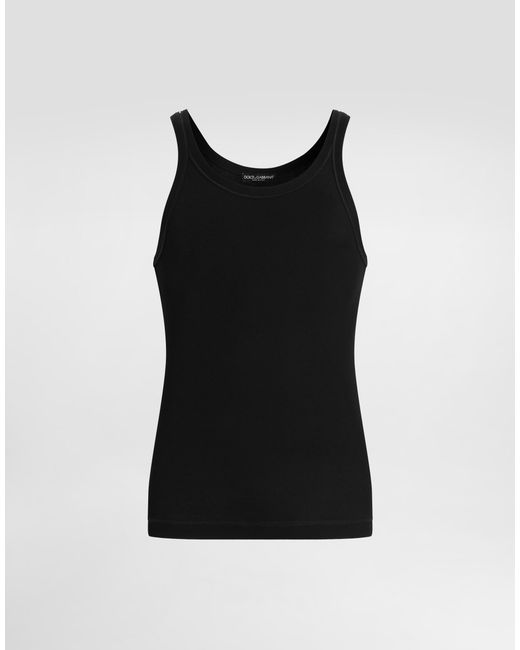 Dolce & Gabbana Black Fine-Rib Slim-Fit Singlet With Tag for men