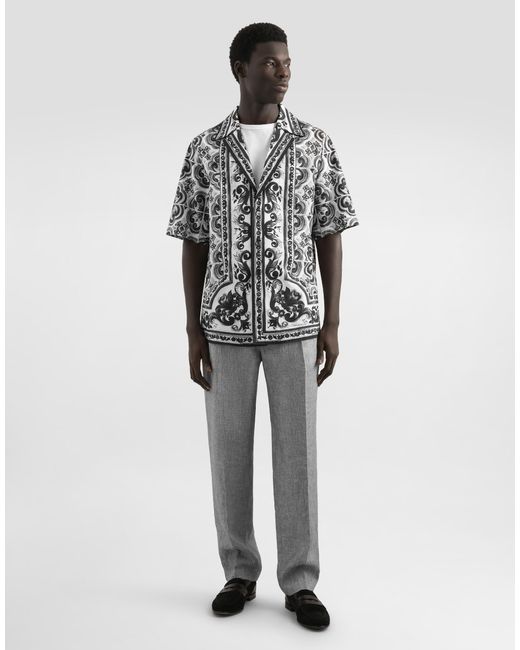 Dolce & Gabbana Gray Washed Linen Canvas Trousers for men