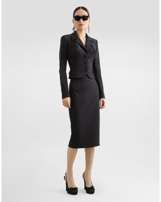 Dolce & Gabbana Black Technical Cady Calf-Length Pencil Skirt