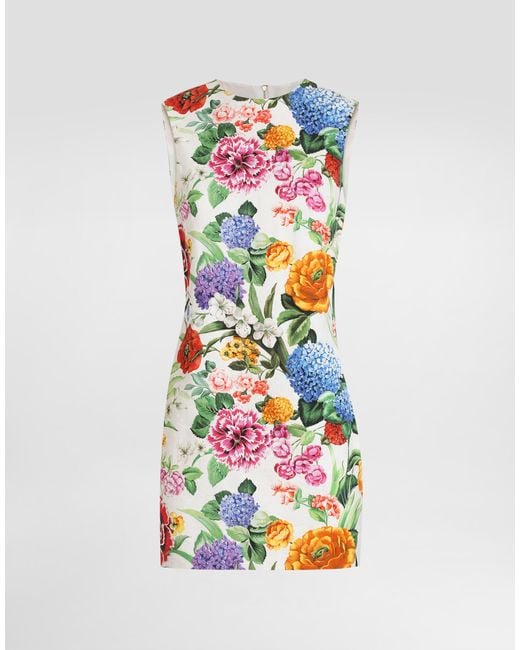 Robe Midi En Brocart À Fleurs Dolce & Gabbana en coloris White