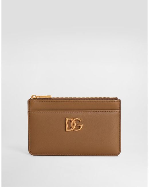 Dolce & Gabbana Brown Calfskin Card Holder With Dg Logo