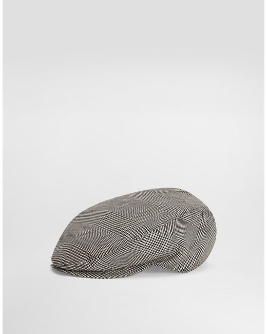 Dolce & Gabbana Gray Virgin Wool Glen Plaid Flat Cap for men