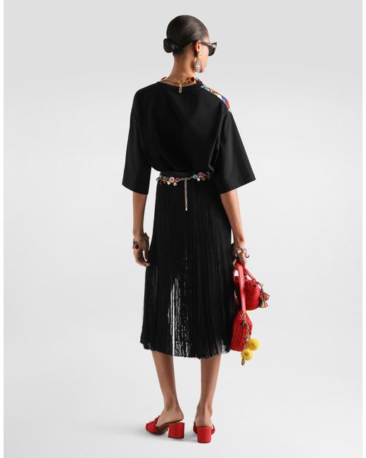 Dolce & Gabbana Black Long Fringed Skirt