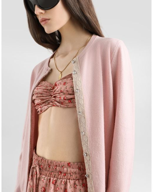 Dolce & Gabbana Pink Cashmere Cardigan With Jewel Buttons