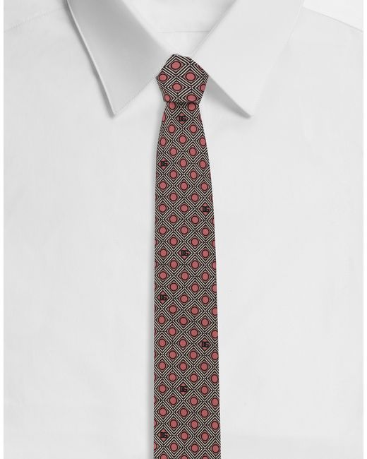 メンズ Dolce & Gabbana Silk Jacquard Tie With Micro-Designs And Dg Logo White